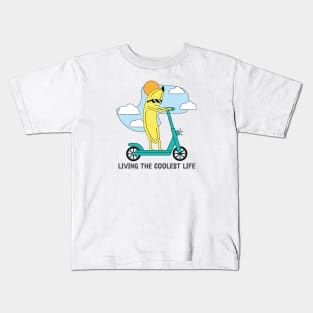 funny Banana Riding a Scooter : Living the banana life Kids T-Shirt